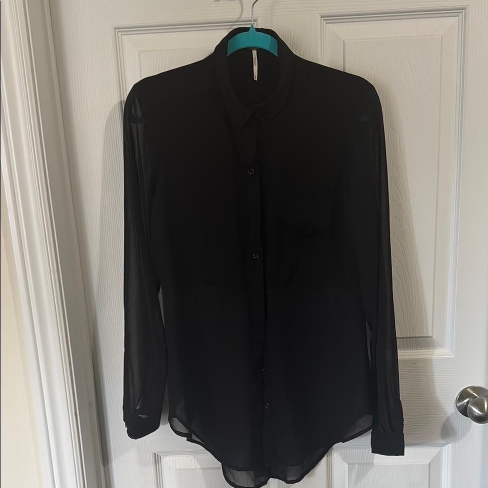 Black Sheer Free People Button-Up Blouse
